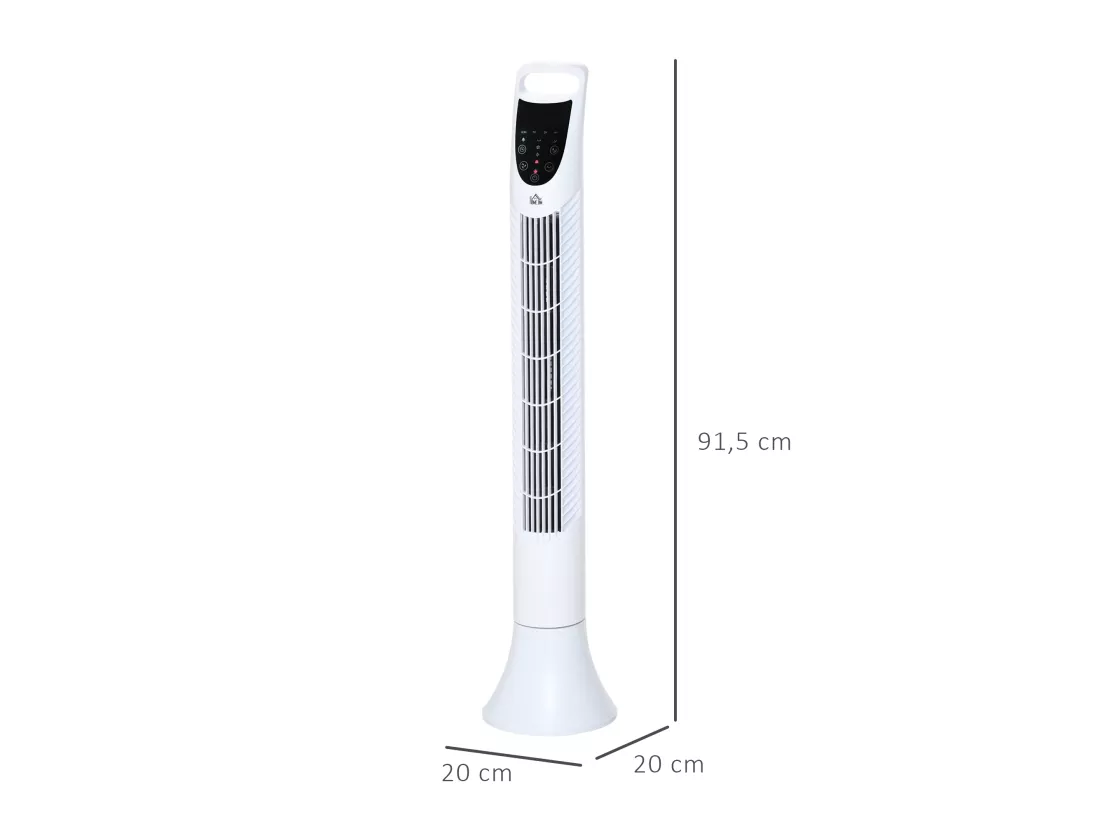 Ventilateur colonne tour oscillant silencieux 40 W télécommande panneau contrôle tactile 3 vitesses H.91,5 cm blanc
