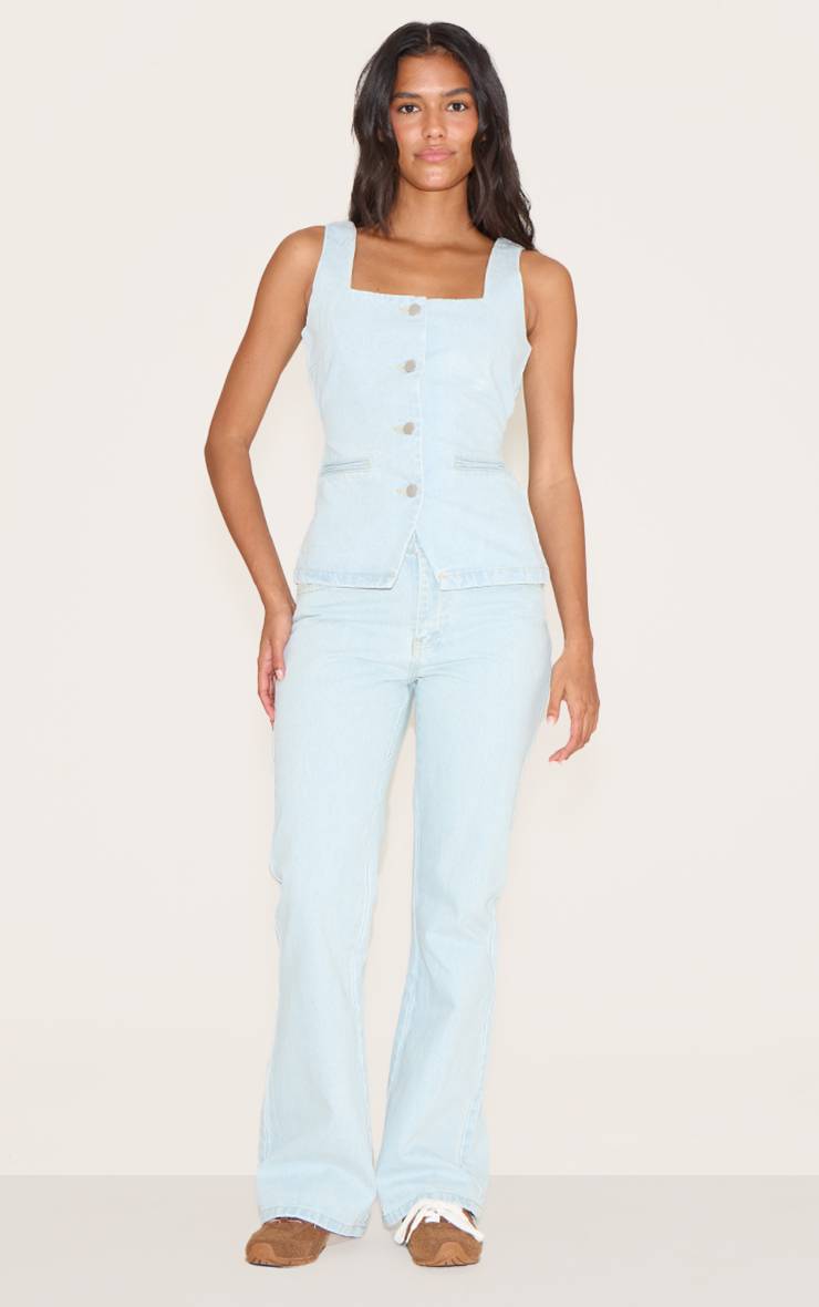 Bleu Clair Haut En Denim À Liens Dans Le Dos