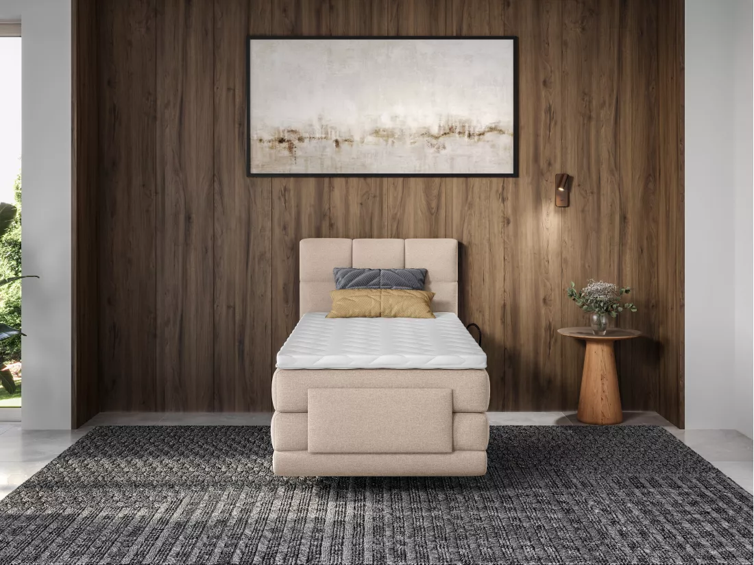 Ensemble complet boxspring tête de lit capitonnée + sommiers relaxation électrique + matelas + surmatelas - 100 x 200 cm - Tissu - Beige - LODI de PALACIO