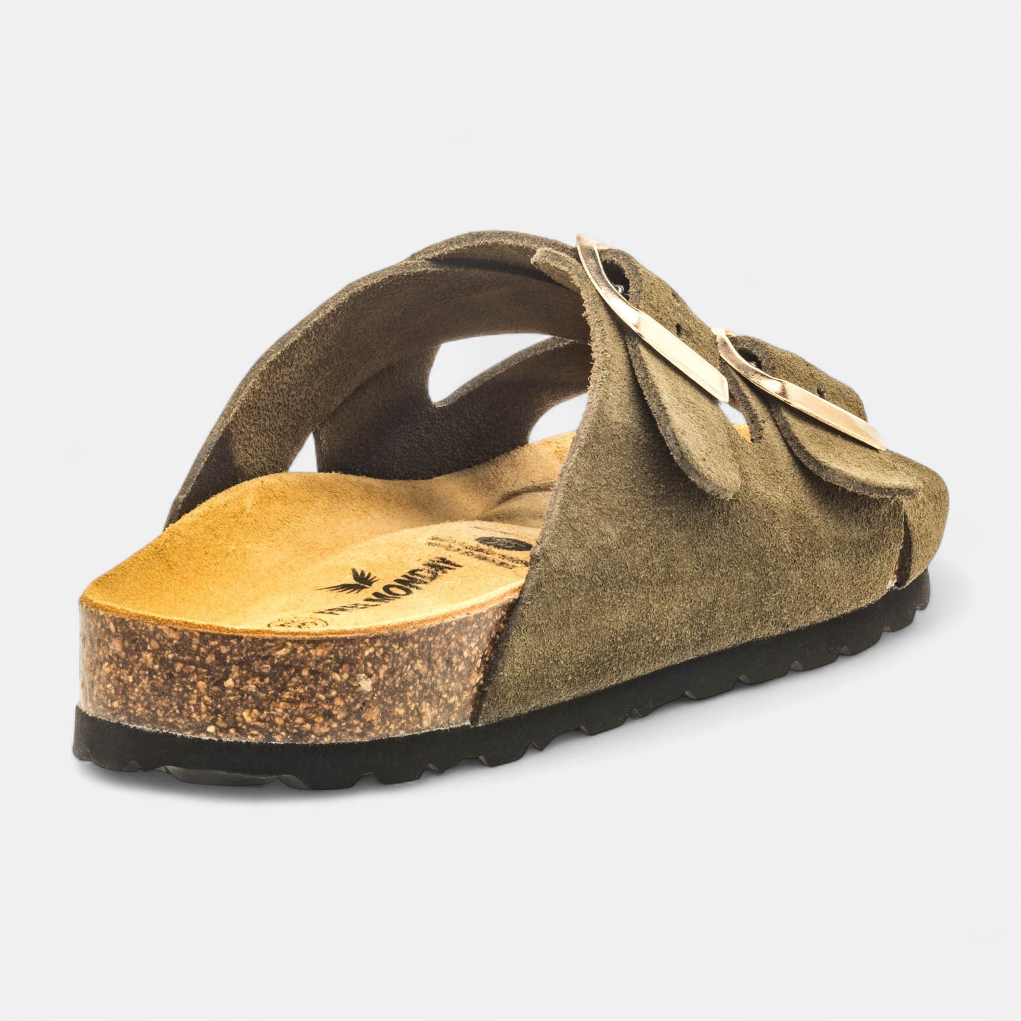 Mules semelle liège Femme en cuir kaki