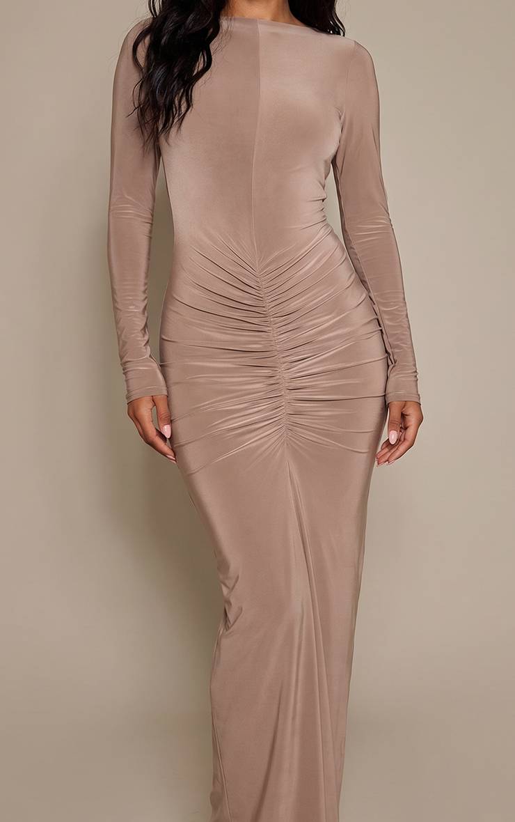 Taupe Robe Maxi Moulante Dos Nu Avec Fronces