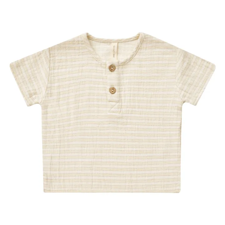 Quincy Mae T-Shirt Boutonné Henry Rayé | Jaune