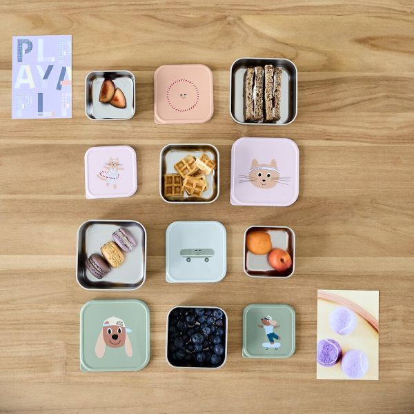 Lässig Tiny Team Cat Snackbox - 3 Stuks - Roestvrijstaal - Paars