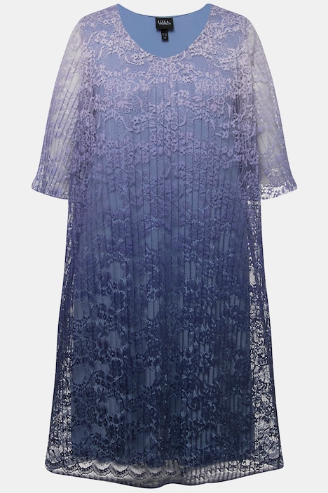 Midikleid, plissierte Spitze, V-Ausschnitt, Halbarm