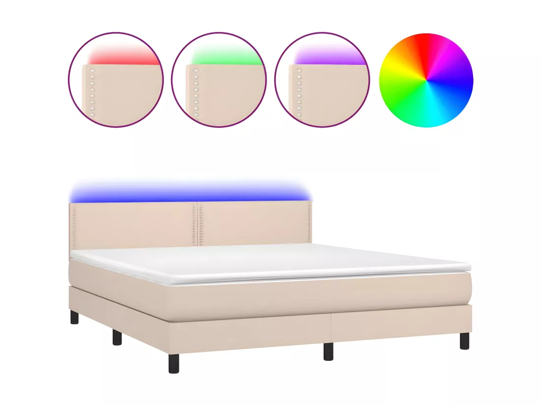 Sommier tapissier matelas LED Cappuccino 180x200 cm Similicuir