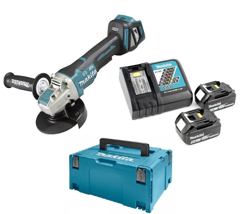 Makita DGA519RTJ 18V Li-ion accu haakse slijper set (2x5.0 Ah) in Mbox - X-LOCK - 125mm - koolborstelloos