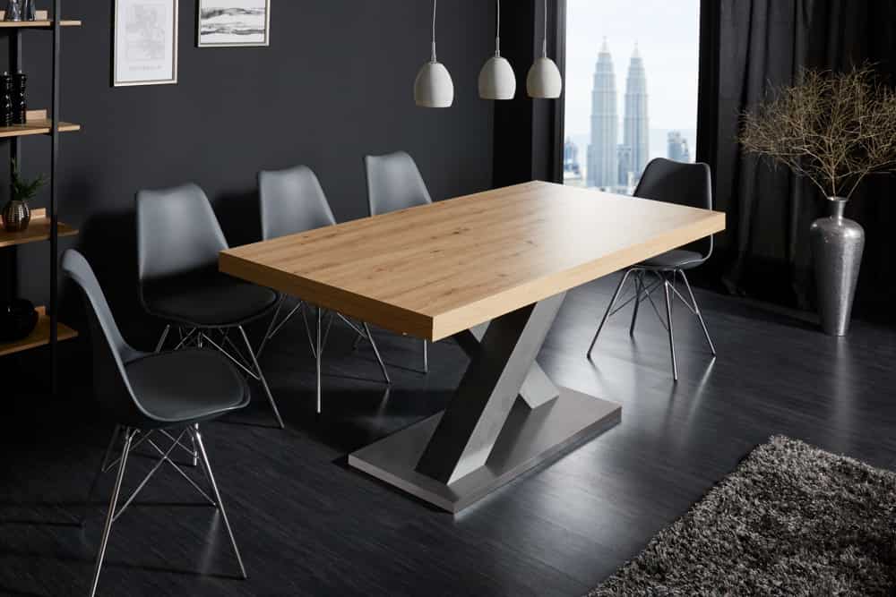 Ausziehbarer Esstisch MONTREAL 180-280cm Asteiche Holz X-Gestell Schwarzstahl