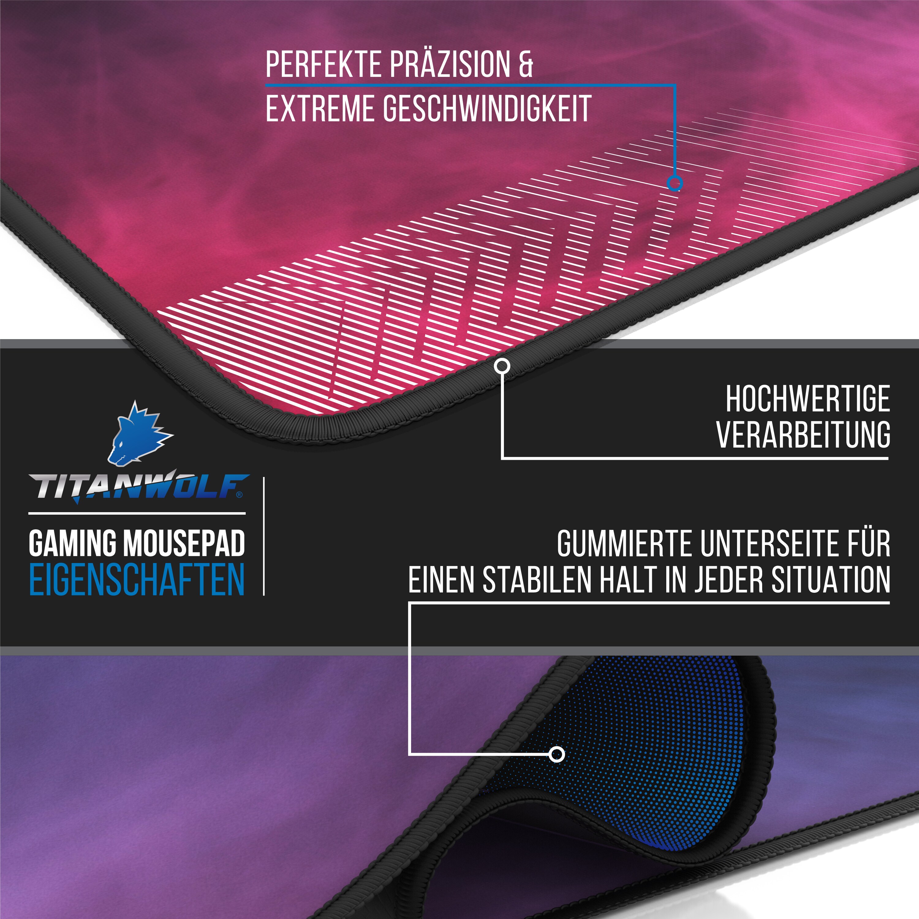 Titanwolf Gaming Mauspad, XXXL Speed Mousepad 1200 x 600 mm, Geschwindigkeit & Präzision, Farbiger Rauch