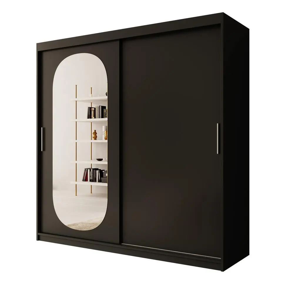 Meubella - Kledingkast Bodhi - Zwart - 200 cm - Met spiegel