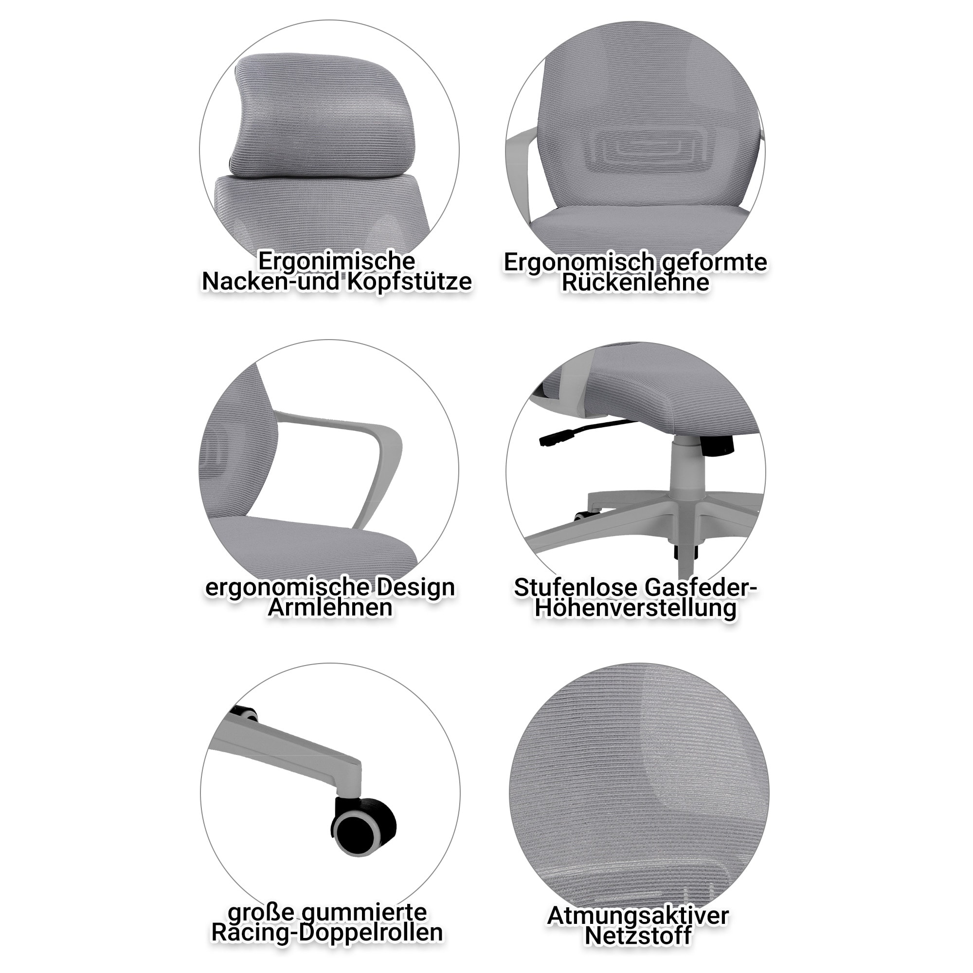 Bürostuhl mit Lordosenstütze im Netzstoff-Design Schreibtischstuhl mit Wippfunktion ergonomischer Drehstuhl mit einer verstellbaren atmungsaktiven Rückenlehne