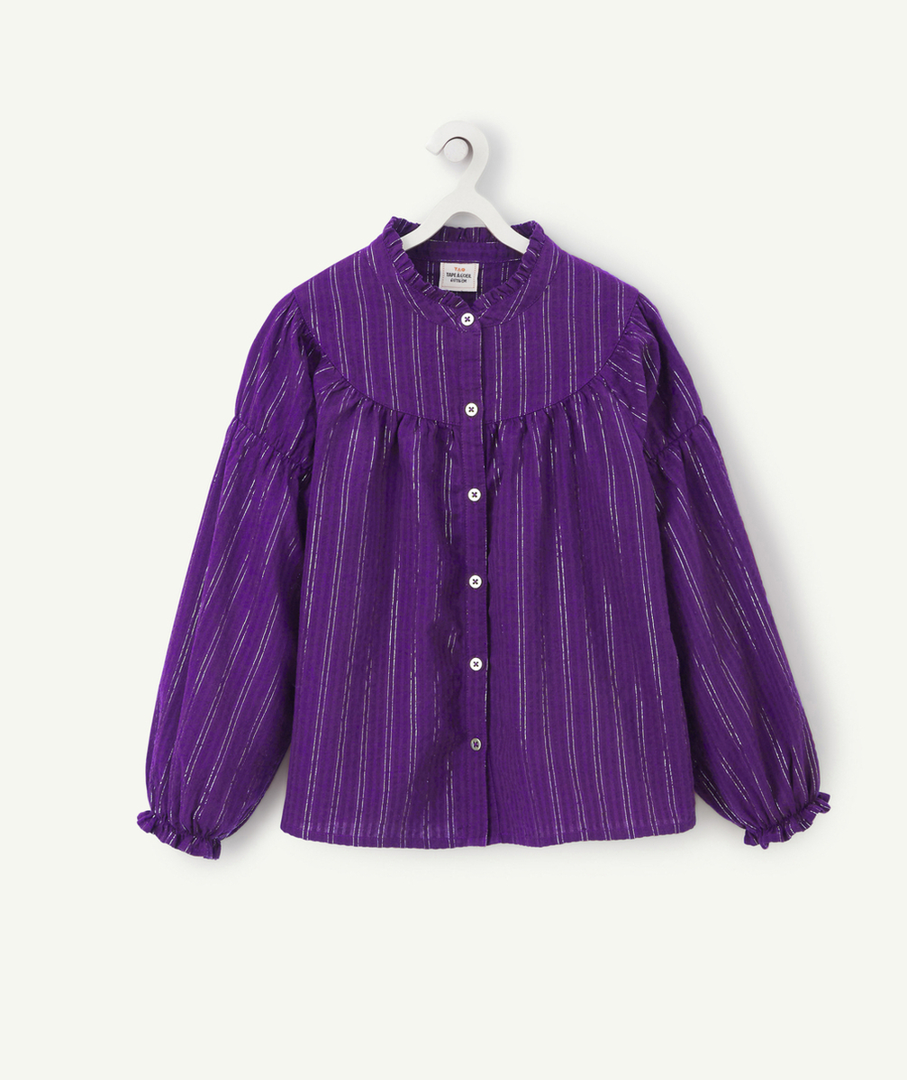 BLOUSE VIOLETTE AVEC LISERÉS COULEUR ARGENTÉE FILLE