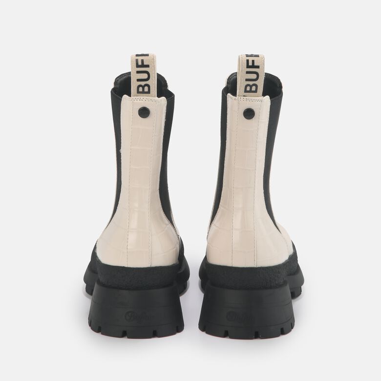 Simona bottines plates véganes, crème aspect croco