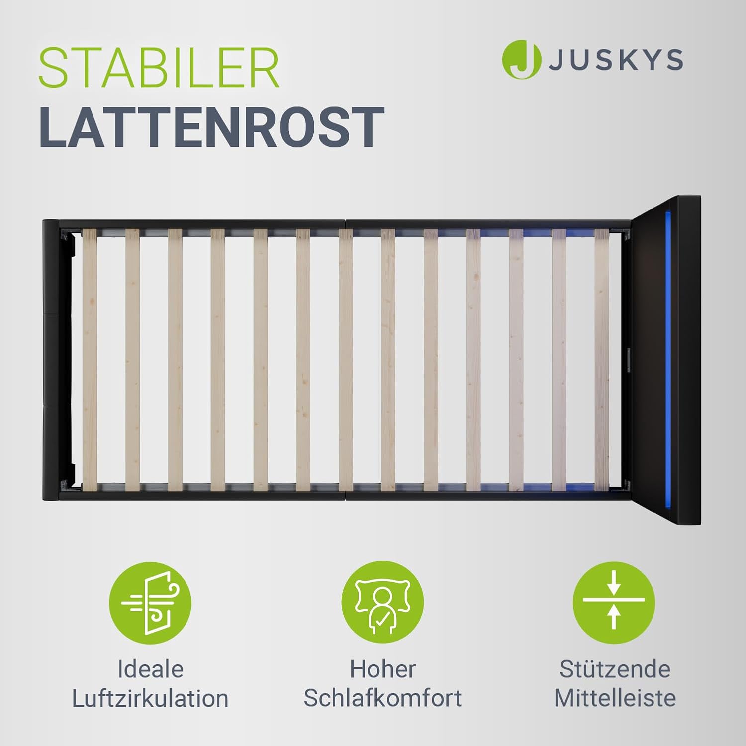 Juskys Polsterbett Paris 90x200 cm mit LED-Beleuchtung, Lattenrost & Kopfteil, Bett mit Gestell aus Holz & Kunstleder Bezug, schwarz