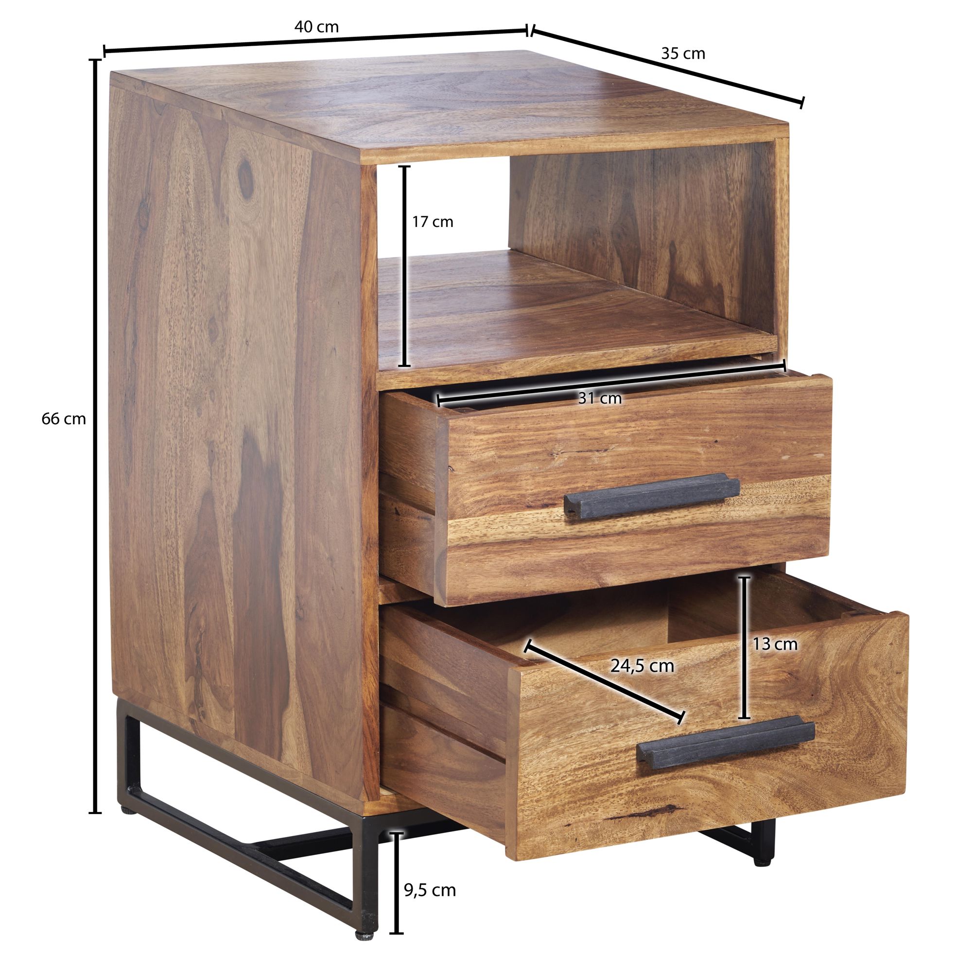 KADIMA DESIGN Moderne Nachtkommode im Industrial-Style, Massivholz- und Metall-Design, für Boxspringbetten
