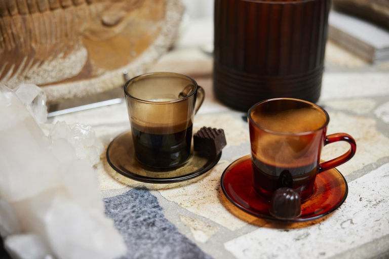 HKliving 70's Glassware koffie mok set van 4 amber brown