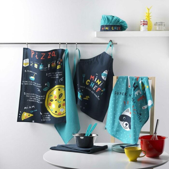 2 TORCHONS 50X70 CM COTON IMP UNI MINI CHEF RECETTE