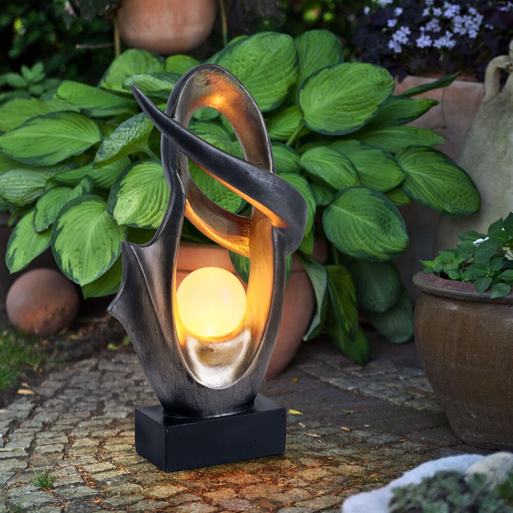 LED Solarlampe, schwarz, silber, IP44, Glas, Feuereffekt