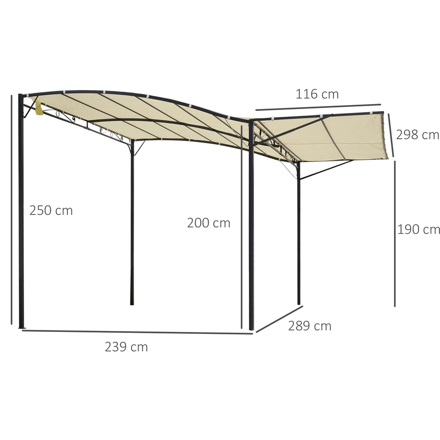Outsunny Pavillon mit klappbarem Seitendach cremeweiß, schwarz