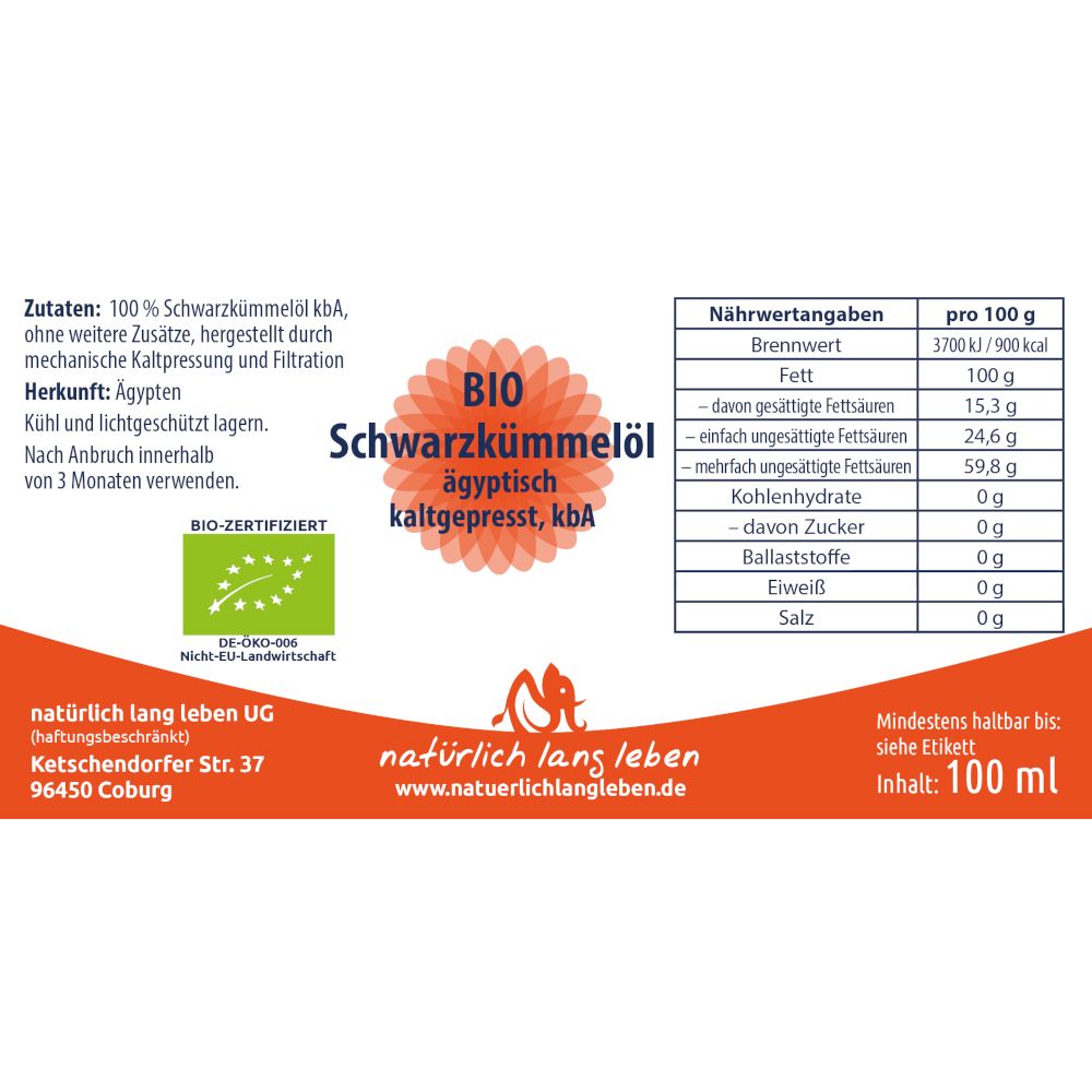 natürlich lang leben BIO Schwarzkümmelöl ägyptisch