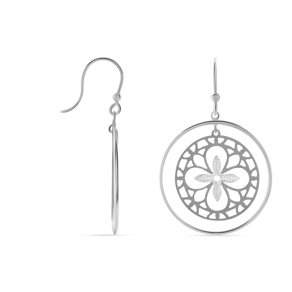 Boucles D'oreilles Puces Trefle Or Blanc