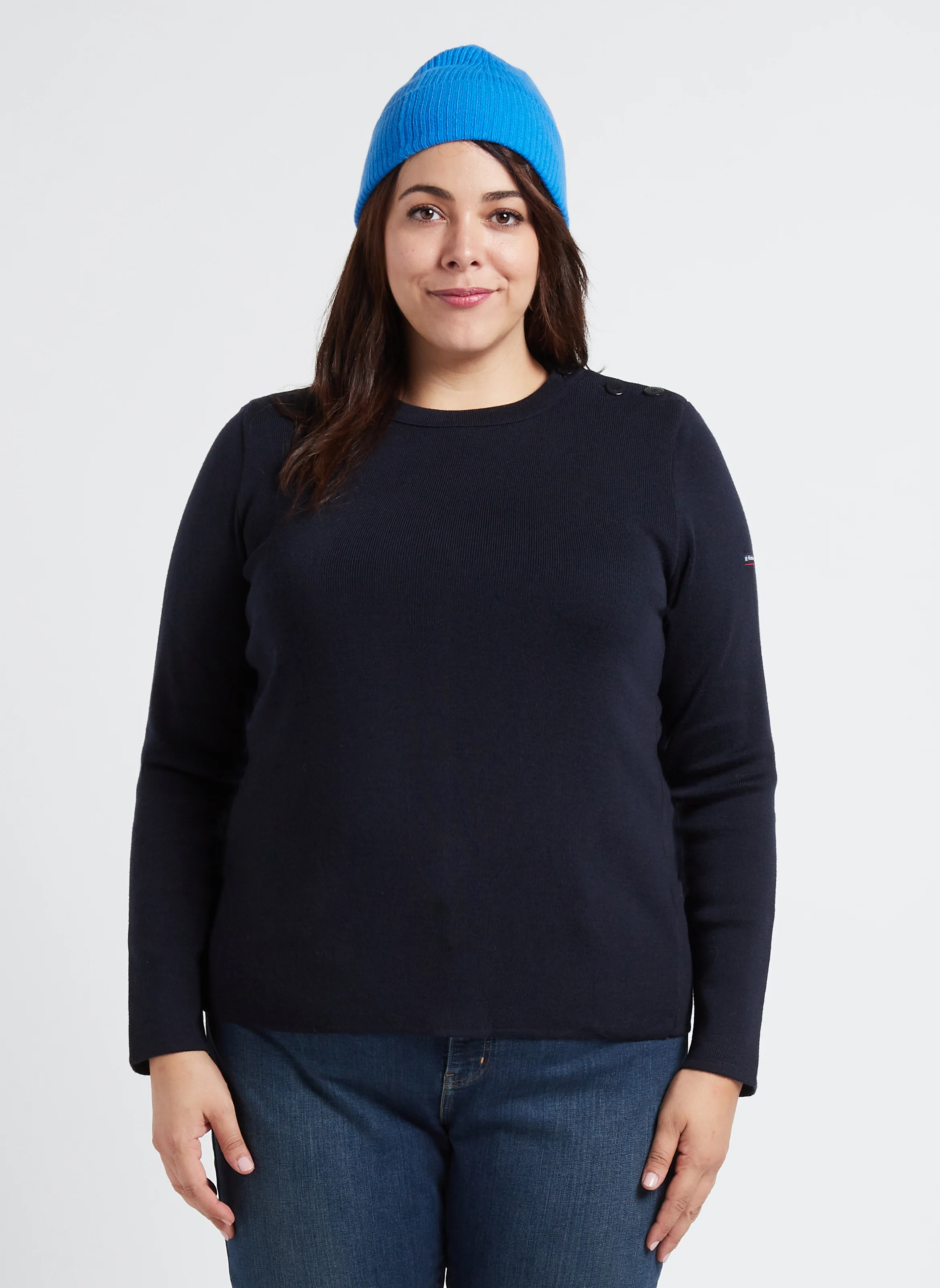 BRIAC - Pull col rond rayé en laine | Bleu