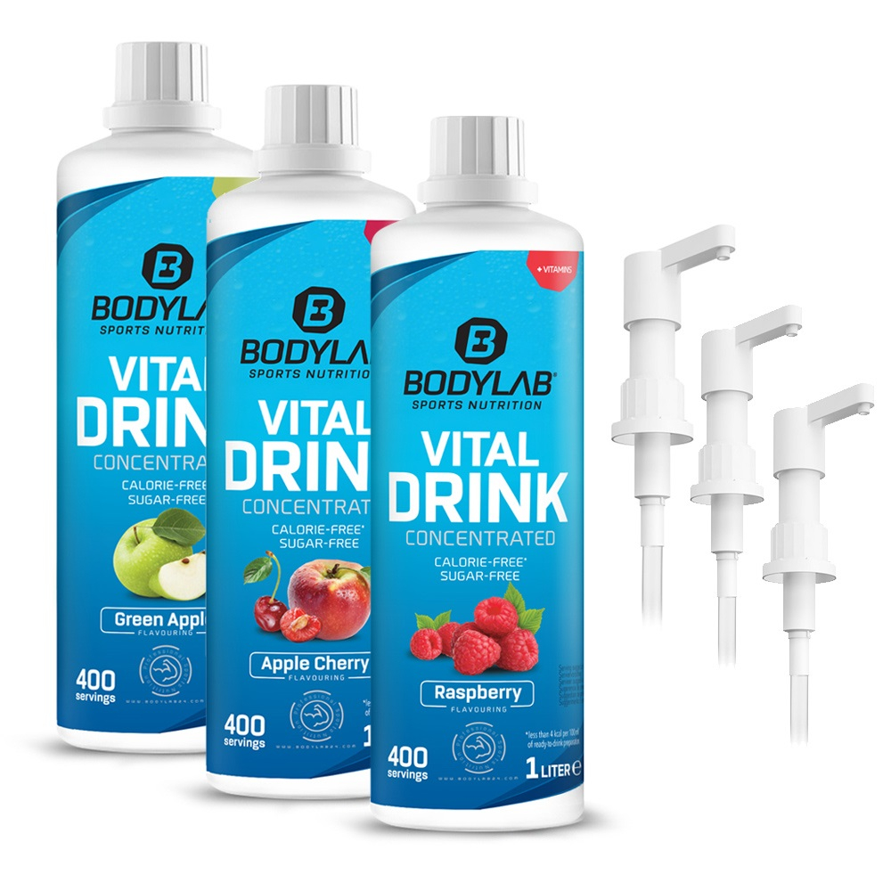 3 x Vital Zero Drink (je 1000ml) + 3 x Dosierpumpe\/-spender