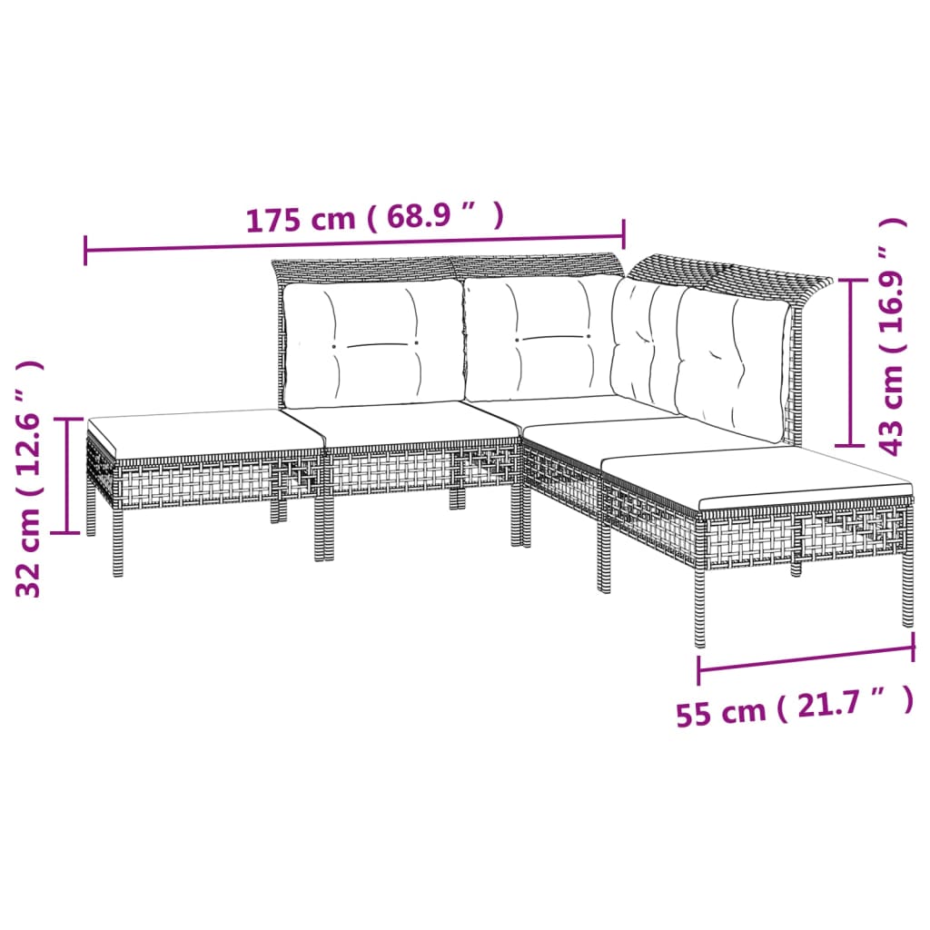 Salon de jardin meuble d'extérieur ensemble de mobilier 9 pièces avec coussins gris résine tressée