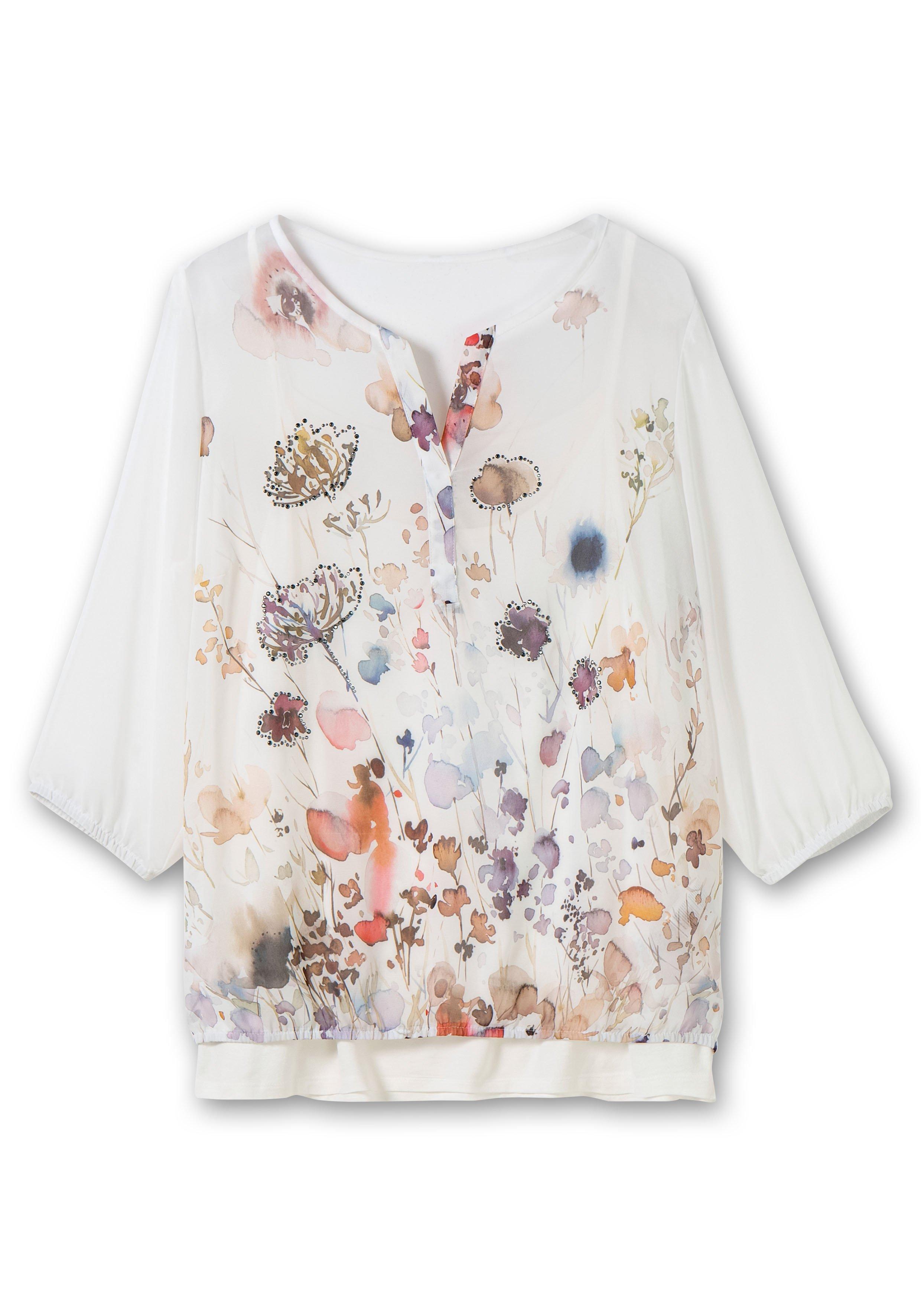 Chiffontunika mit Blumenprint und Spaghettitop