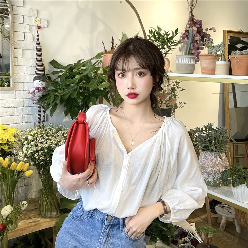 Shinsei - Effen blouse met 3/4 mouwen