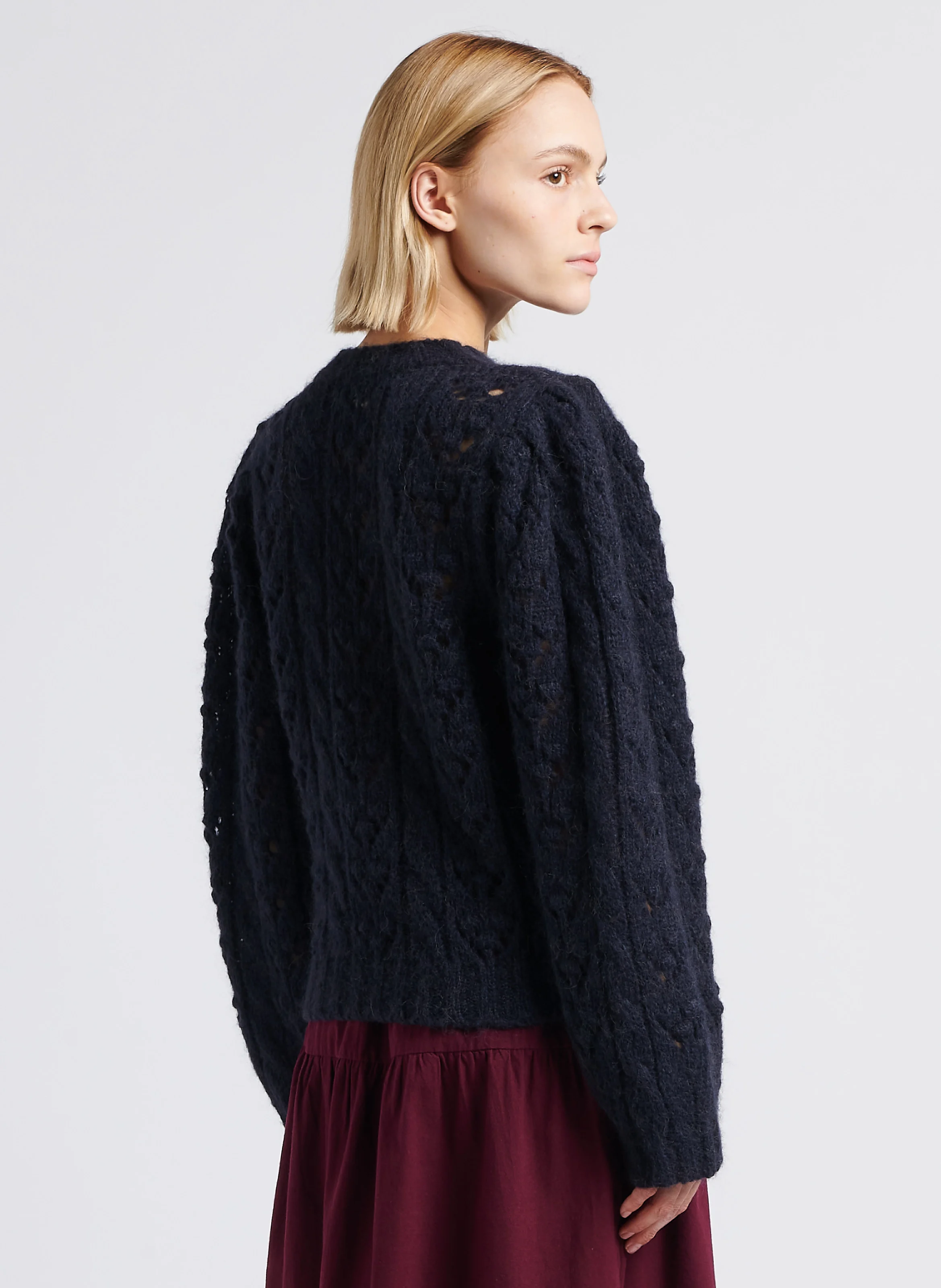 CADIX - Pull droit encolure ronde en laine mélangée | Bleu