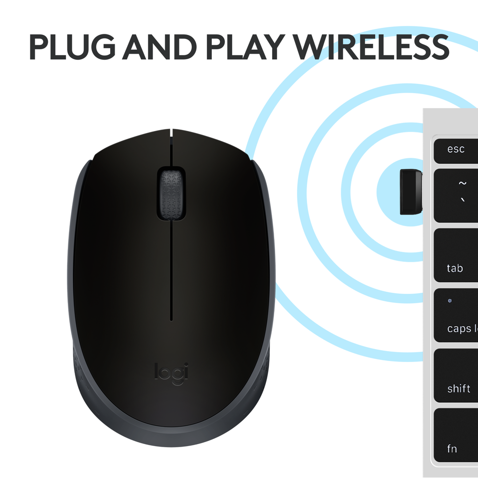 Logitech - M171 RF Wireless Optical 1000DPI Ambidextrous Black