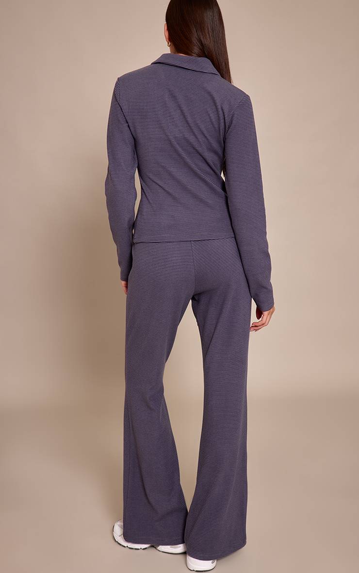 Gris Pantalon Évasé Ajusté En Molleton Doux À Fines Rayures