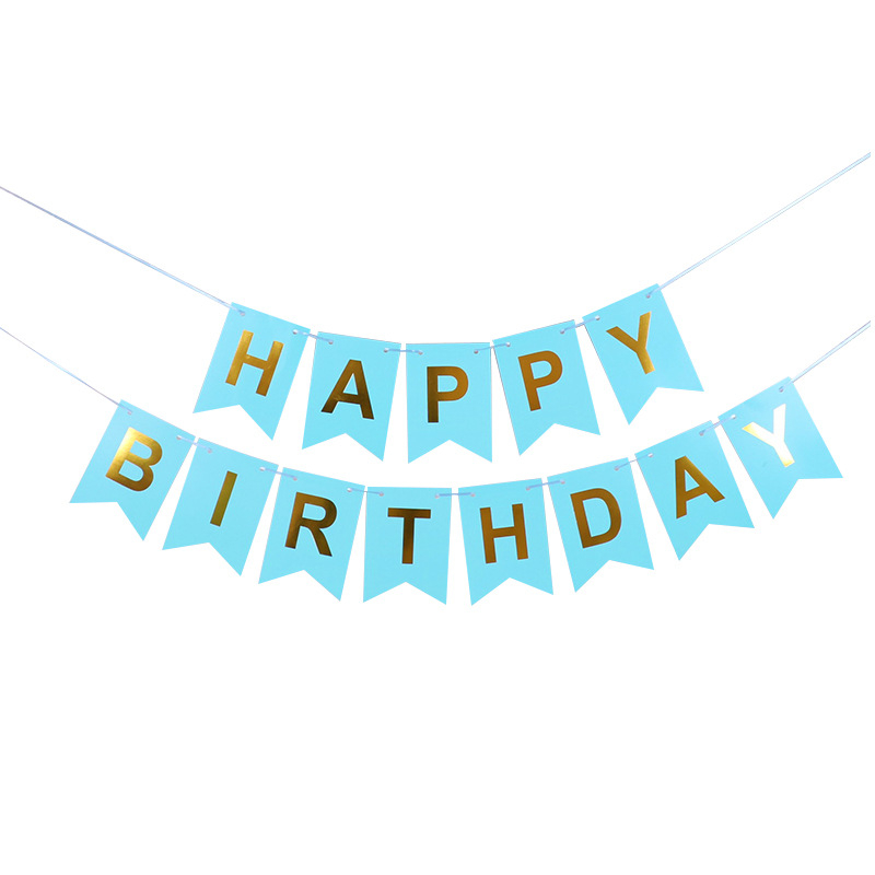 (19-tlg. Set) Happy Birthday Girlande Geburtstags Party Deko   Pompon's / Quasten / Papier Rosetten - Blau / Weiss