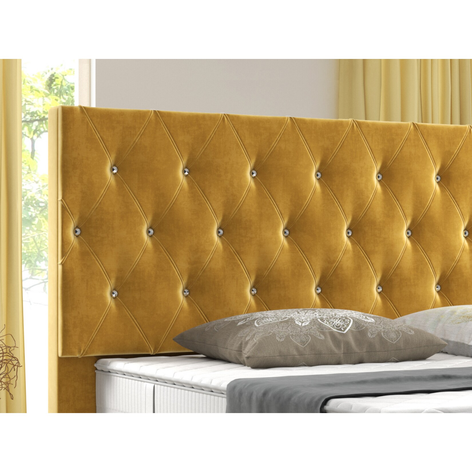 Inter Handels Boxspringbett Diamond 180x200 cm Gelb Velour Stoff