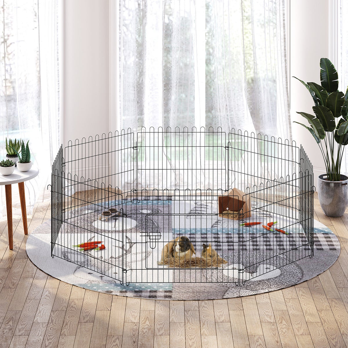 PawHut Puppy Playpen, 180B × 180D × 61H cm, staaldraad, zwart