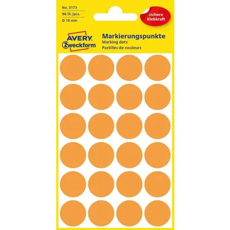 Avery Zweckform 3173 Markierungspunkte Ø 18 mm, 4 Bogen/96 Etiketten, neonorange
