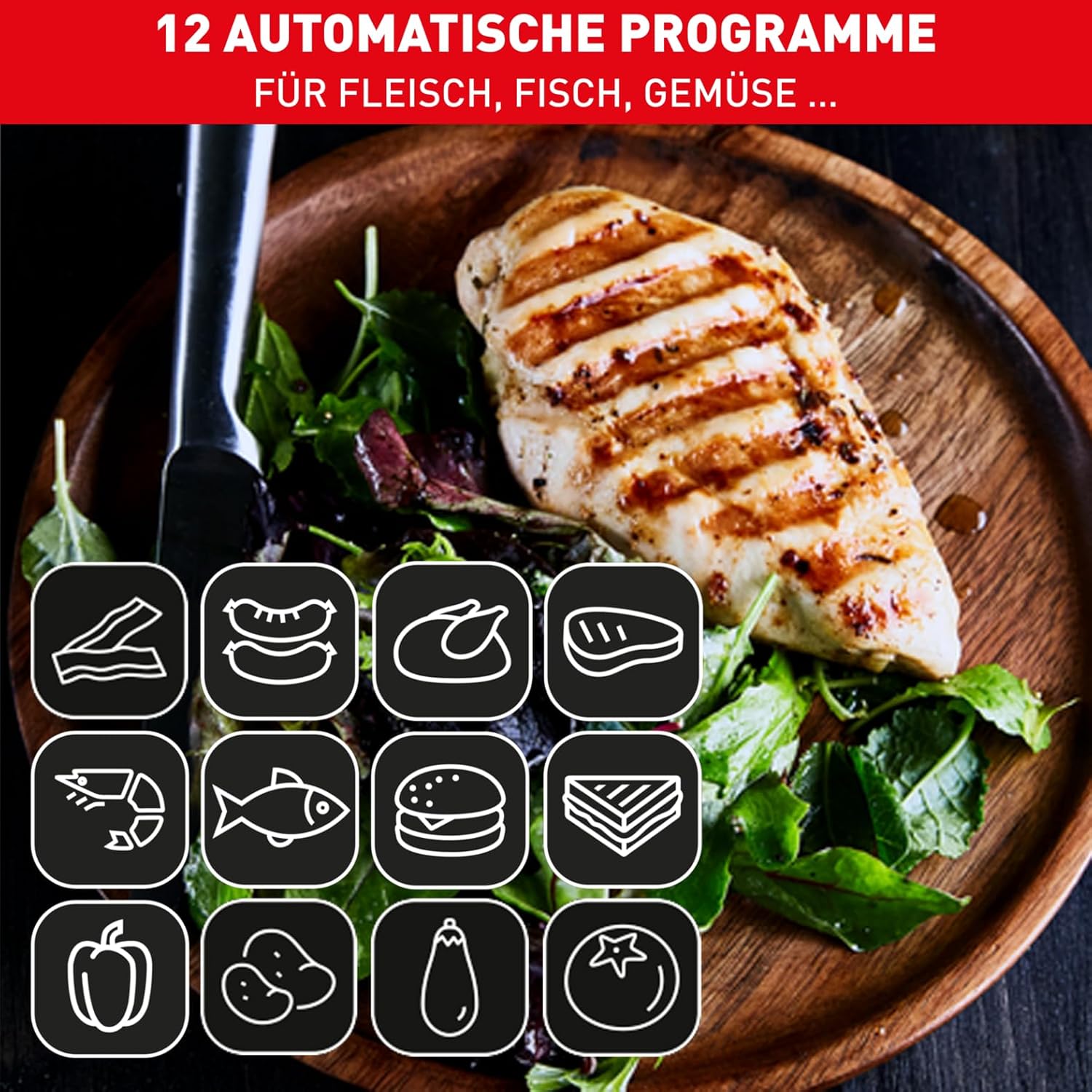 Tefal OptiGrill Elite Kontaktgrill, 12 automatische elektrische Grillprogramme, Digitales Display mit Garstufenanzeige, abnehmbare Platten, Elektrogrill, Edelstahl, GC750D16