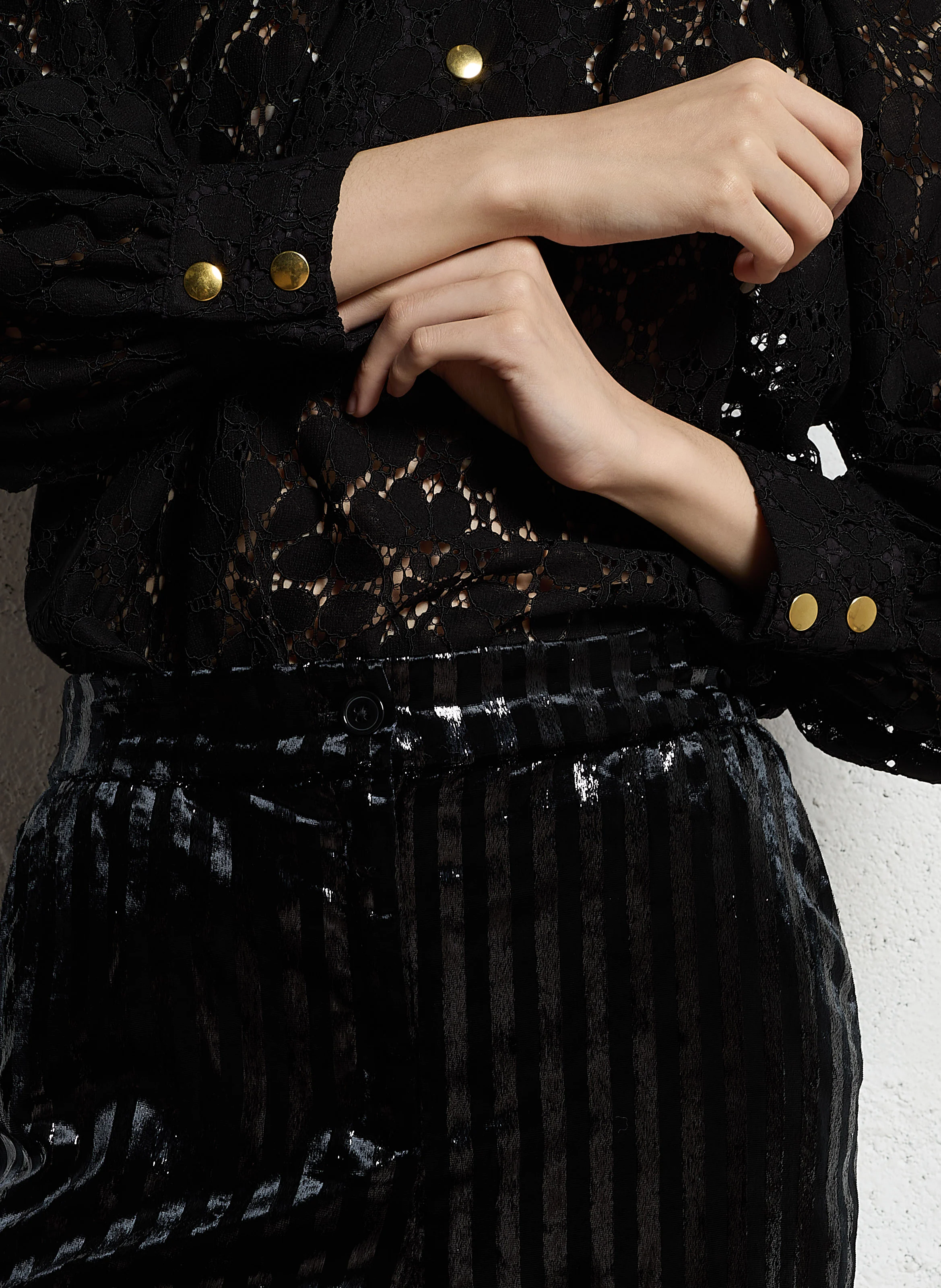 ALPHONSE - Blouse ample col rond à dentelle | Noir