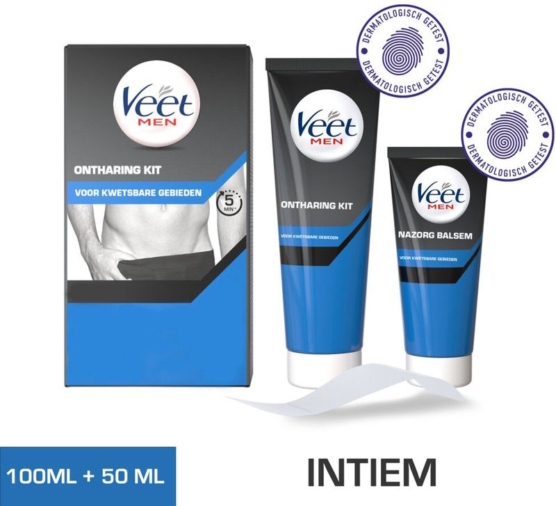 Veet - Men - Ontharingskit voor Intieme Delen - Ontharingscrème en Aftercare - 100 ml + 50 ml