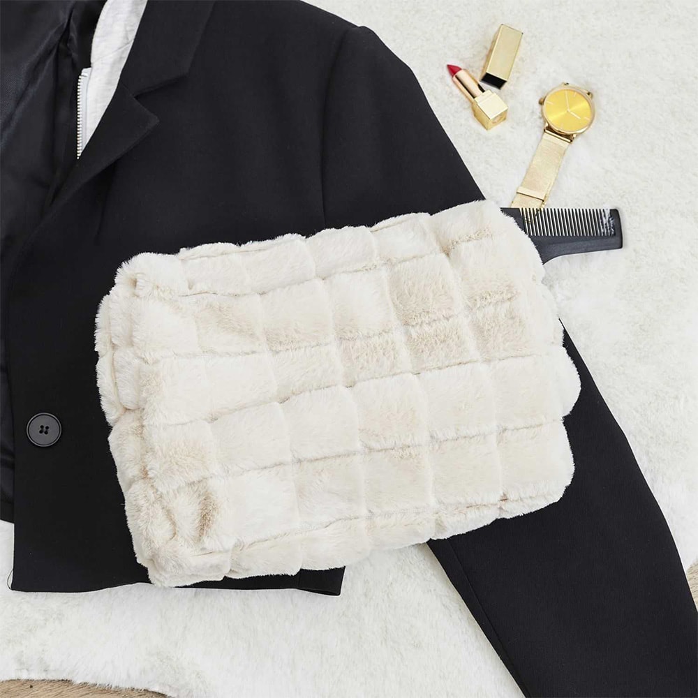 Trousse de maquillage - Fourrure synthétique - Blanc - Blanc