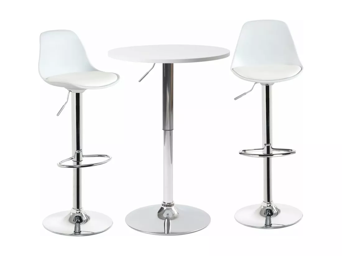 Table de Bar Haute Ø60 cm – Mange-Debout hauteur réglable et Pivotant SETI (Blanc)