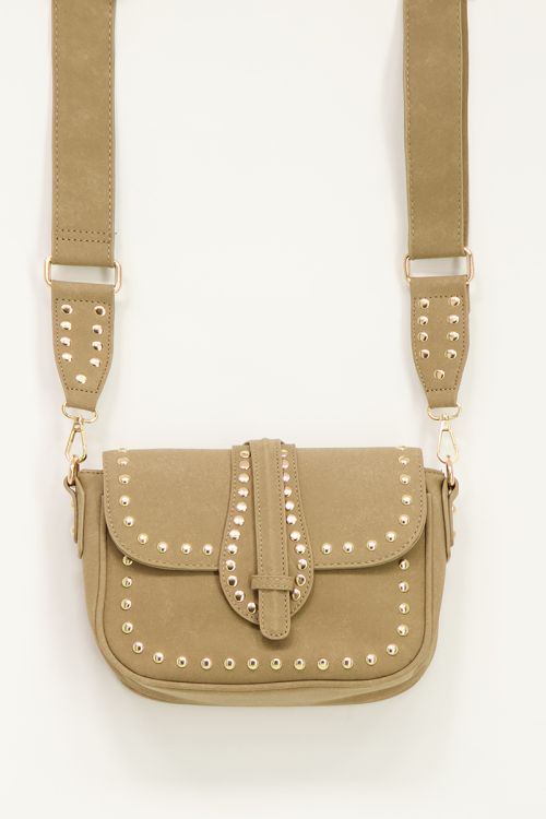Beige schoudertas met goudkleurige studs