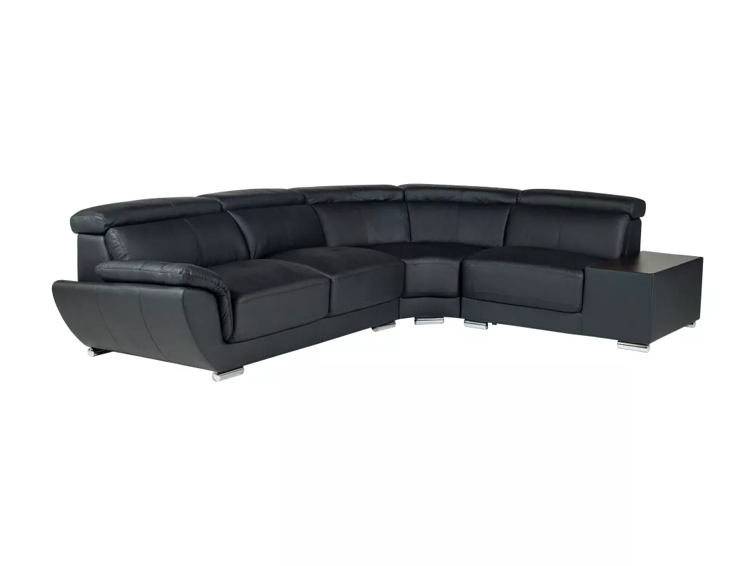 Canapé d'angle en cuir NAHIA - Noir - Angle droit