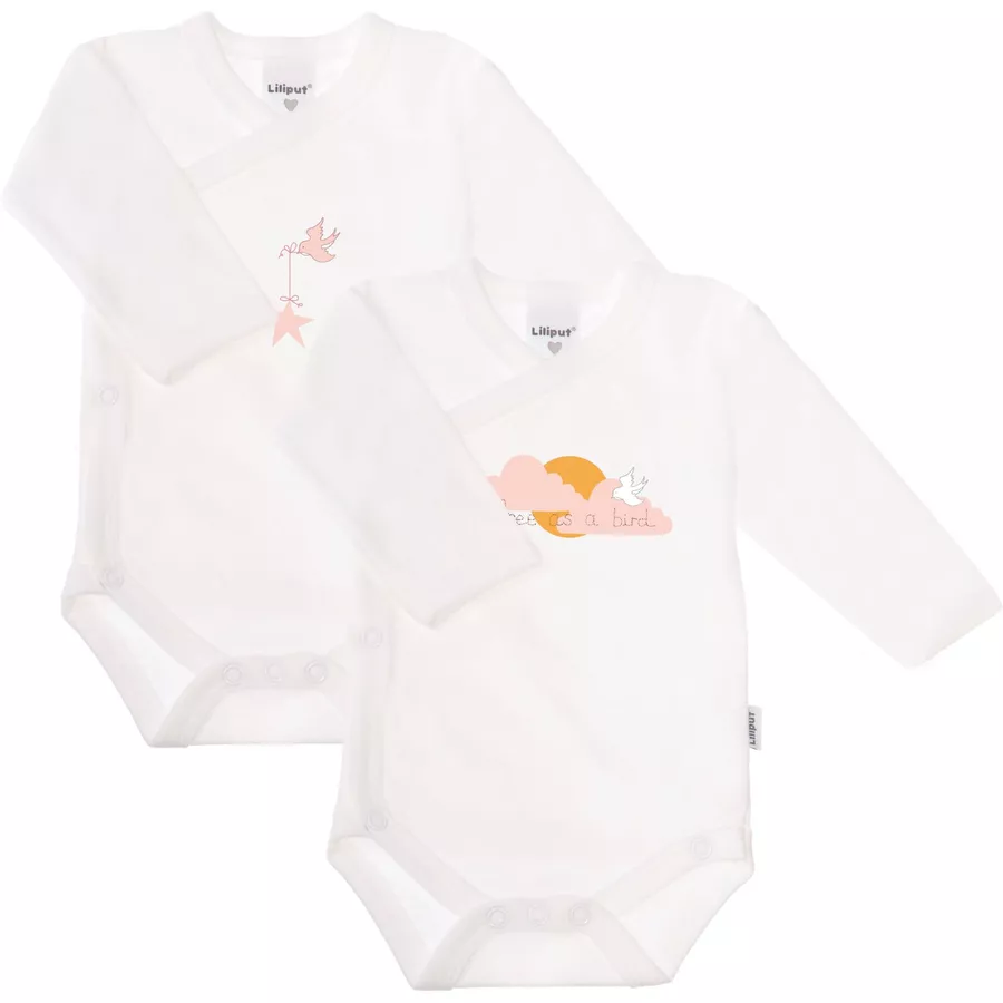 Liliput Langarm-Wickelbody 2er-Set Little Bird weiß