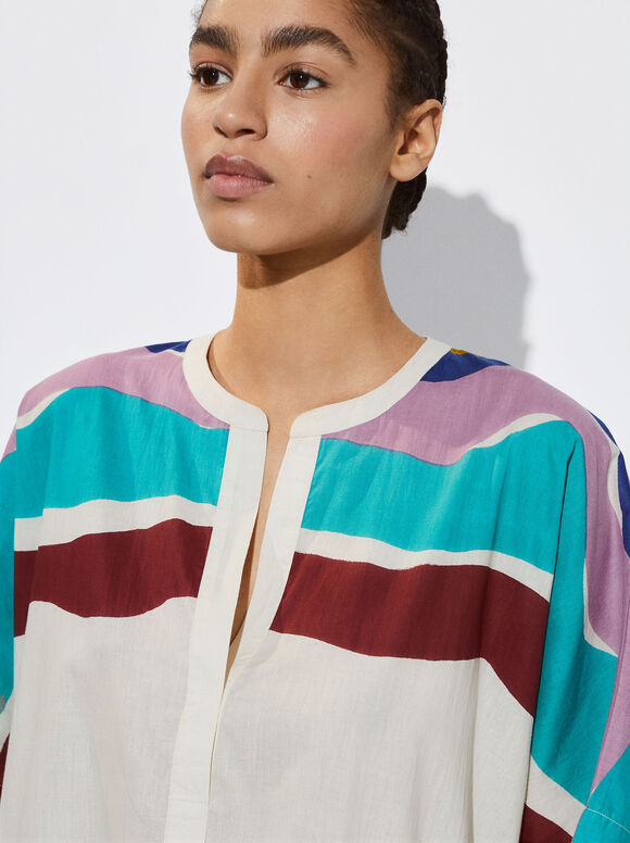 Vestido de algodão estampado - Multicolorido