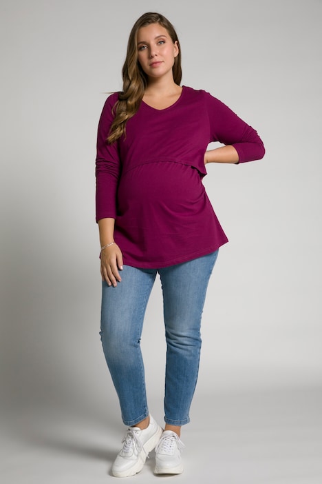 Bellieva-Shirt, elastische Raffungen, 3/4-Arm, GOTS