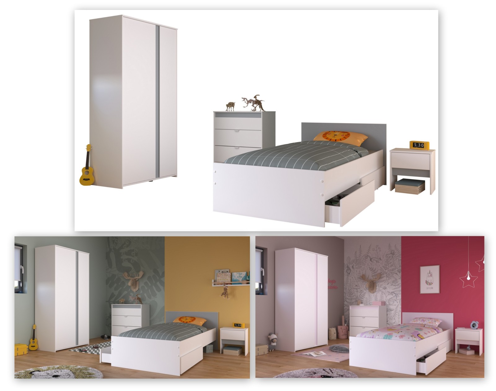 5-teiliges-Kinderzimmer-Set PIROUETTE 22 - weiß