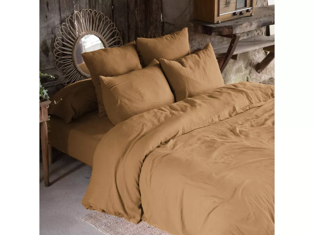 Parure de lit double gaze de coton marron 260x240 cm