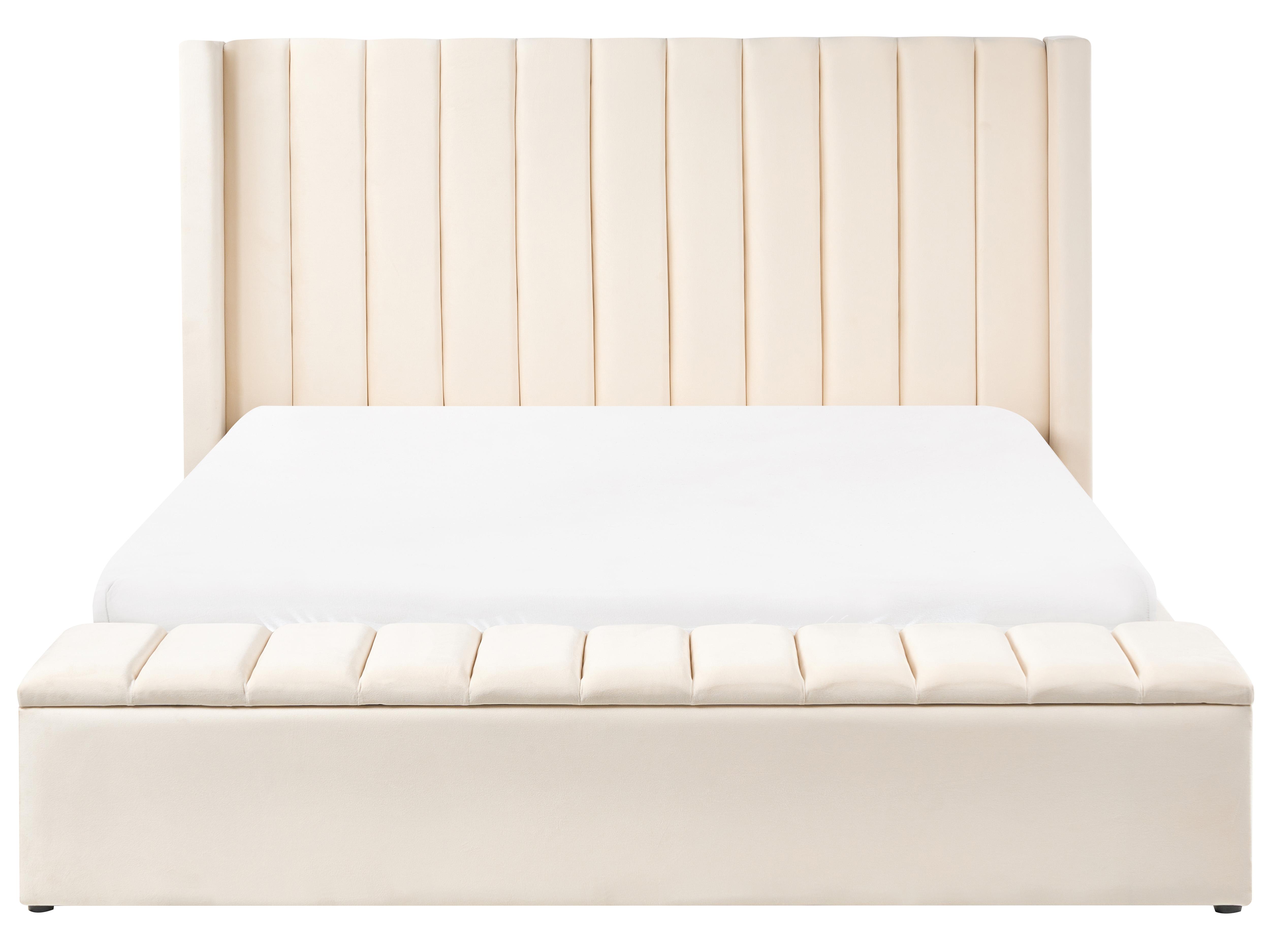 Bed met opbergbankje Fluweel NOYERS 180 x 200 cm Gebroken wit