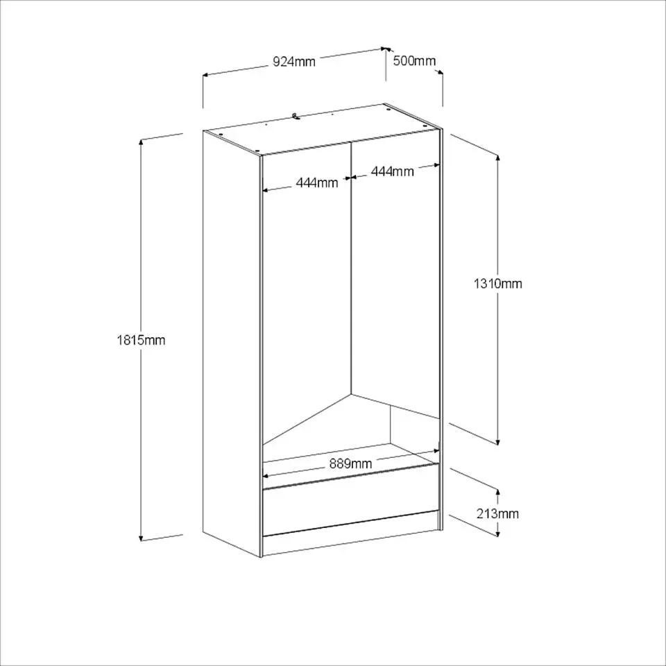 Kledingkast Shelby met 2 deuren en 1 lade - eik/wit